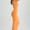Robe longue moulante à bandeau en modal Kali, couleur orange coucher de soleil Robe longue moulante à bandeau en modal Kali, couleur orange coucher de soleil