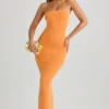 Robe longue moulante à bandeau en modal Kali, couleur orange coucher de soleil Robe longue moulante à bandeau en modal Kali, couleur orange coucher de soleil