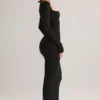 Robe longue moulante à col carré Lux en modal, couleur noir Robe longue moulante à col carré Lux en modal, couleur noir