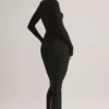 Robe longue moulante à col carré Lux en modal, couleur noir Robe longue moulante à col carré Lux en modal, couleur noir