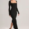 Robe longue moulante à col carré Lux en modal, couleur noir Robe longue moulante à col carré Lux en modal, couleur noir