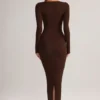 Robe longue moulante à encolure carrée en modal Lux, couleur chocolat Robe longue moulante à encolure carrée en modal Lux, couleur chocolat