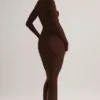 Robe longue moulante à encolure carrée en modal Lux, couleur chocolat Robe longue moulante à encolure carrée en modal Lux, couleur chocolat