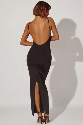 Robe longue moulante froncée Ryatt en noir