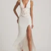 Robe longue Nathalia à corset plissé et décolleté plongeant, couleur ivoire Robe longue Nathalia à corset plissé et décolleté plongeant, couleur ivoire
