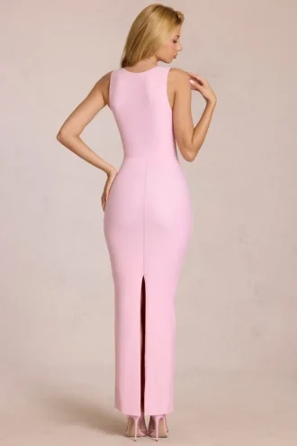 Robe longue Nayeli à encolure carrée et fronces, rose pâle