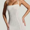 Robe longue à ourlet en pointe ornée Dole, en blanc
