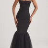 Robe longue à ourlet en tulle et queue de poisson Adelpha, en noir Robe longue à ourlet en tulle et queue de poisson Adelpha, en noir