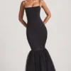 Robe longue à ourlet en tulle et queue de poisson Adelpha, en noir Robe longue à ourlet en tulle et queue de poisson Adelpha, en noir