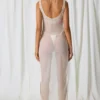 Robe longue Pacifica à découpes et détails nacrés, blanc perle Robe longue Pacifica à découpes et détails nacrés, blanc perle