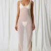 Robe longue Pacifica à découpes et détails nacrés, blanc perle Robe longue Pacifica à découpes et détails nacrés, blanc perle