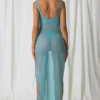 Robe longue Pacifica à découpes et détails perles, couleur turquoise Robe longue Pacifica à découpes et détails perles, couleur turquoise