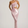 Robe longue à paillettes transparentes Isabel, une épaule dénudée et découpes, couleur lilas Robe longue à paillettes transparentes Isabel, une épaule dénudée et découpes, couleur lilas