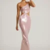 Robe longue à paillettes transparentes Isabel, une épaule dénudée et découpes, couleur lilas Robe longue à paillettes transparentes Isabel, une épaule dénudée et découpes, couleur lilas
