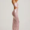 Robe longue à paillettes transparentes Isabel, une épaule dénudée et découpes, couleur lilas Robe longue à paillettes transparentes Isabel, une épaule dénudée et découpes, couleur lilas