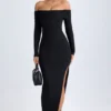 Robe longue à épaules dénudées et dos nu Honora en modal, couleur noir Robe longue à épaules dénudées et dos nu Honora en modal, couleur noir
