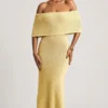 Robe longue à épaules dénudées Naia Bouclé en jaune Robe longue à épaules dénudées Naia Bouclé en jaune