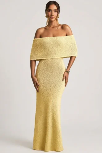 Robe longue à épaules dénudées Naia Bouclé en jaune
