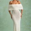 Robe longue à épaules dénudées Naia en bouclé blanc Robe longue à épaules dénudées Naia en bouclé blanc