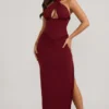 Robe longue Penelope à dos nu et corset à lacets, rouge baie Robe longue Penelope à dos nu et corset à lacets, rouge baie