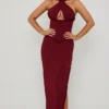 Robe longue Penelope à dos nu et corset à lacets, rouge baie Robe longue Penelope à dos nu et corset à lacets, rouge baie