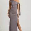 Robe longue Prudy à fronces et nœuds sur les épaules, gris acier Robe longue Prudy à fronces et nœuds sur les épaules, gris acier