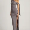Robe longue Prudy à fronces et nœuds sur les épaules, gris acier Robe longue Prudy à fronces et nœuds sur les épaules, gris acier