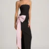 Robe longue sans bretelles Angelique avec nœud, en noir Robe longue sans bretelles Angelique avec nœud, en noir