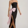 Robe longue sans bretelles Angelique avec nœud, en noir Robe longue sans bretelles Angelique avec nœud, en noir