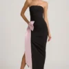 Robe longue sans bretelles Angelique avec nœud, en noir Robe longue sans bretelles Angelique avec nœud, en noir