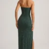 Robe longue sans bretelles à col bénitier et ornements La Rochette, vert émeraude Robe longue sans bretelles à col bénitier et ornements La Rochette, vert émeraude