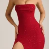 Robe longue sans bretelles à col bénitier ornée La Rochette en rouge vif Robe longue sans bretelles à col bénitier ornée La Rochette en rouge vif
