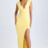 Robe longue Sloane en modal à encolure plongeante et fente sur la cuisse, couleur Lemon Sherbet Robe longue Sloane en modal à encolure plongeante et fente sur la cuisse, couleur Lemon Sherbet