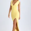 Robe longue Sloane en modal à encolure plongeante et fente sur la cuisse, couleur Lemon Sherbet Robe longue Sloane en modal à encolure plongeante et fente sur la cuisse, couleur Lemon Sherbet