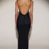 Robe longue transparente Celandine à dos nu et ornements, en noir Robe longue transparente Celandine à dos nu et ornements, en noir