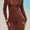 Robe longue transparente à dos nu Naura, couleur chocolat Robe longue transparente à dos nu Naura, couleur chocolat