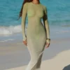 Robe longue transparente à dos nu Naura, vert olive