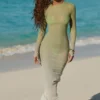 Robe longue transparente à dos nu Naura, vert olive