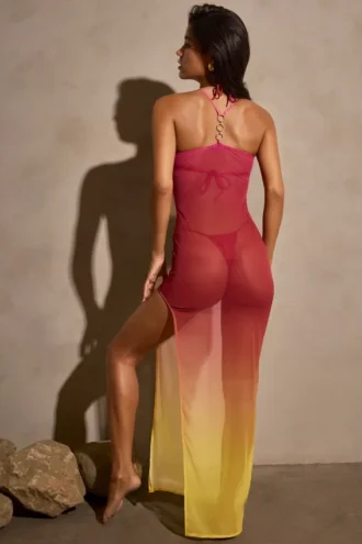 Robe longue transparente Sorbetto, jaune multicolore