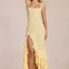 Robe longue à volants en dentelle Celira, jaune citron Robe longue à volants en dentelle Celira, jaune citron