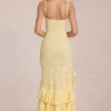 Robe longue à volants en dentelle Celira, jaune citron Robe longue à volants en dentelle Celira, jaune citron