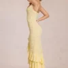 Robe longue à volants en dentelle Celira, jaune citron Robe longue à volants en dentelle Celira, jaune citron