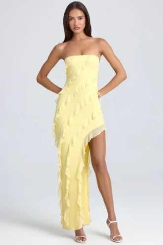Robe longue à volants et bandeau Nevali, couleur sorbet citron