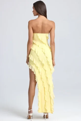 Robe longue à volants et bandeau Nevali, couleur sorbet citron