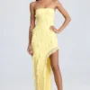 Robe longue à volants et bandeau Nevali, couleur sorbet citron Robe longue à volants et bandeau Nevali, couleur sorbet citron