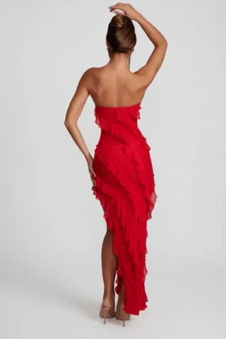 Robe longue à volants et bandeau Nevali en rouge