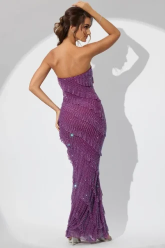 Robe longue à volants et bandeau ornée Dulce, couleur prune