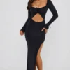 Robe longue à volants et découpes Matilda, en noir Robe longue à volants et découpes Matilda, en noir