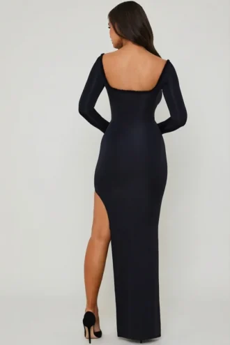 Robe longue à volants et découpes Matilda, en noir