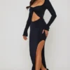 Robe longue à volants et découpes Matilda, en noir Robe longue à volants et découpes Matilda, en noir